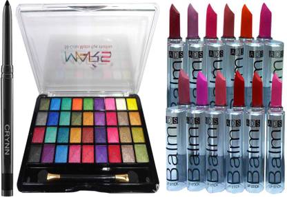 Crynn Smudge Proof Waterproof Rosedale Kajal & Mars 36 Velvet Eyeshadow Palette & ADS 12 Balm Moisturising Matte Lipstick