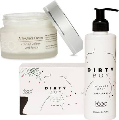 keeo Dirty Boy Intimate Wash and Intimate Wipes and Anti Chafe Cream Combo | Intimate wash for men (250 ml) | Intimate and Multi Purpose Wipes for Men (pack of 30) | Anti Chafe Cream for fungal infection, rashes, gym calluses, etc (50 gm) | Paraben and Sulphate Free | Money saver Combo