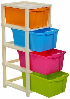 STARKENDY 4 Layer Foldable Modular Drawer Organizer Multipurpose Drawers Boxes Storage Rack, Extra Large Basket, Plastic (Multi Color) Plastic Free Standing Chest of Drawers