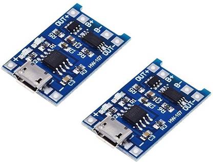 DS Robotics TP4056 Micro USB 5V 1A Lithium Battery Charger with DW01 Battery Protection IC for Arduino Raspberry Pi ESP8266 Robotics ( Pack of 2 ) Electronic Components Electronic Hobby Kit