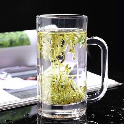 Masox Store Heavy regular juice or beer glass with square shape bottom and handle 350ml (Set of 4) Glass Beer Mug