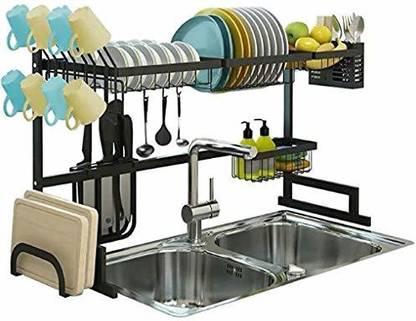 R.O.H.C Dish Drainer Kitchen Rack Iron Over The Sink Dish Drying Rack Stainless Steel Dish Rack Over Sink Shelf Dish Drainer for Kitchen Organizer Storage Rack with Utensils Holder