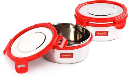 Sumeet Airtight & Leak Proof Steelexo S.S. Container/Lunch Box with Stainless Steel Lid Set of 2Pcs (460Ml Each) 2 Containers Lunch Box
