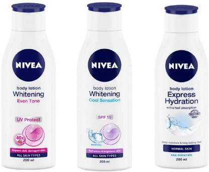 NIVEA Body Lotion Whitening Even Tone , Whitening Cool Sensation , Express Hydration , 200 Ml Each - Pack of 3