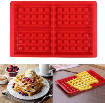 Cake Bake Mold 4 Rectangle Shaped Silicone Mold/Mould for Waffle Cake Cookie Muffin Chocolate Bakeware Baking Tool(Random Color)(Pack of 1) Silicone Cookie/Macroon tray 4
