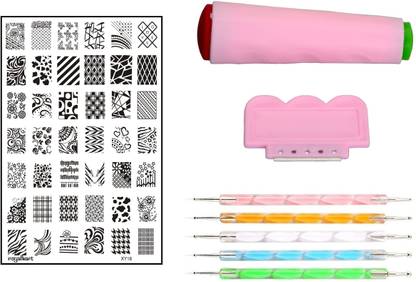 Royalkart Nail Art Stamping Jumbo Image Plate D.I.Y With Double-Sided Stamper, Metal Scraper, 5pcs Double-Sided Dotting Tool (XY18)