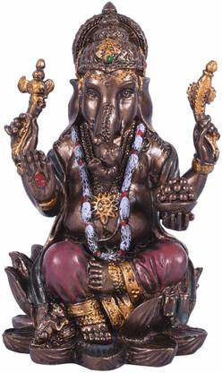 AfriHandicraft Cold Cast Ganesh Statue with attractable design for Living room I Guest room I Office table I Showpiece I Gifting I Car Dashboard I Lucky Charm Decorative Showpiece  -  8.6 cm