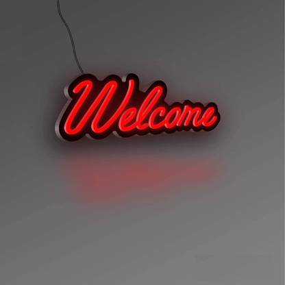 Neon Sign India Signs & Displays 6 inches Welcome Script – Contour Light Box with 2D & 3D LED Light Box Table Lamp