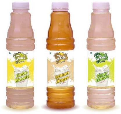 jeni Sharbat & Soda Pack of 3 Flavors -Limbu Masala, Lemon Jinger, Clear Lemon/Non-Fruit Sharbats Synthetic Syrup Combo/Gift Pack/Summer Combo [700 ml each] [700 ml, 700 ml, 700 ml, Pack of 3]