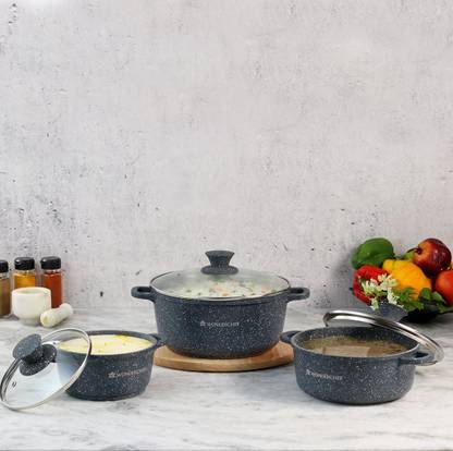 WONDERCHEF Granite Die-Cast Pack of 3 Cook and Serve Casserole Set