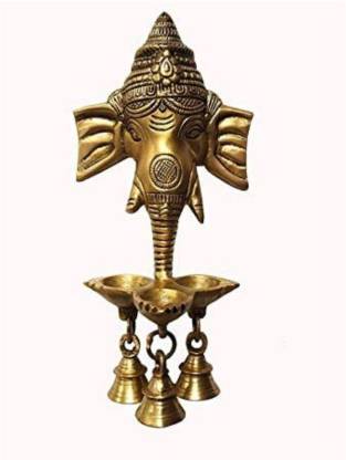 Dalvkot Brass Ganesh Wall Hanging Diya Oil Lamp with Bell for Pooja and Home Decor Brass Hanging Diya