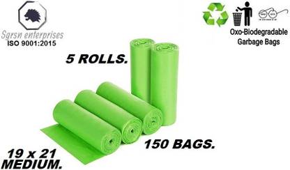 Vruta GREEN 19x21 pack of 5 ( 150 BAGS) Recyclable Garbage Bags. Medium 13 L Garbage Bag  Pack Of 150