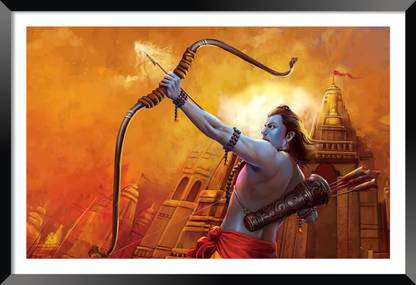 DBrush Lord Shri Ram Painting Photo Frame Without Glass For Living Room and Office (Variation 1) Digital Reprint 18 inch x 12 inch Painting