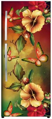 RADHI KRISHNA DÉCOR 255 cm Double Door Fridge Multicoloe 3D Floral Size - 60x160 CM Self Adhesive Sticker