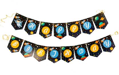 Party Monkey Space Theme Outser space Theme solar system Happy Birthday Banner Banner