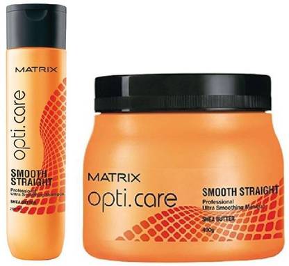 MATRIX Opti Care Smooth Straight Professional Ultra Smoothing Masque with Shea Butter (490 G) & Opti Care Straight Smoothing Professional Shampoo (200 ML)
