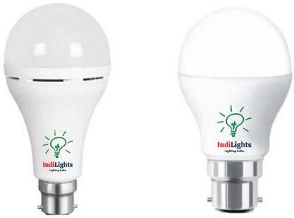 IndiLights 12 Watt Emergency / ACDC Bulb (1 Year Warranty) & 18 Watt Normal / Non - Emergency LED Bulb (2 Years Warranty) Pack of 2 4 hrs Bulb Emergency Light
