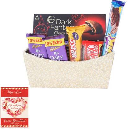 NESTLE Delightful Chocolate Hamper With Golden Basket | Chocolate Gift For Valentine | 276 Combo