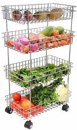 HUMBLE KART Stainless Steel 4 Layer Onion Potato Stand for Kitchen Fruit Vegetable Stand Storage Trolley Stainless Steel Kitchen Trolley