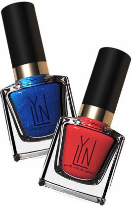 LYN Live Your Now Shiny Blue Me A Kiss & DROP RED GORGEOUS Nail Polish Long Lasting Fast Dry Nail Paint - 12ml Berry Multicolor