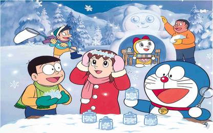 Doraemon Wall Poster For Room With Gloss Lamination M5 Paper Print