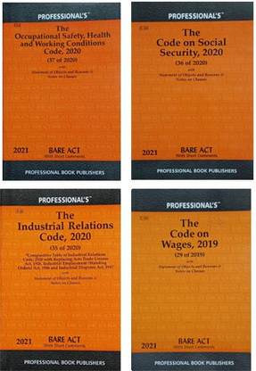 New Labour Code (2021 Editions) Combo Of 4 Bare Act's Industrial Relations Code, 2020. Code On Wages, 20219. Code On Social Security, 2020. Occupational Safety, Health And Working Conditions Code,2020. With Short Comments