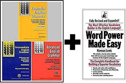 Cambridge Essential + Intermediate + Advanced English Grammar + Word Power Made Easy