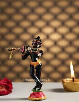 Idolsplace Brass Astadhatu Black Krishna Statue for Pooja Room Murti Gift Idol 600gm डेकोरेटिव शोपीस  -  10 cm
