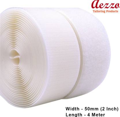 Aezzo White Velcro Hook + Loop Sew-on Fastener tape roll strips 4 Meter Length 2 Inch (50 mm) Width. Use in Sofas Backs, Footwear, Pillow Covers, Bags, Purses, Curtains etc. (4 Meter White) Sew-on Velcro