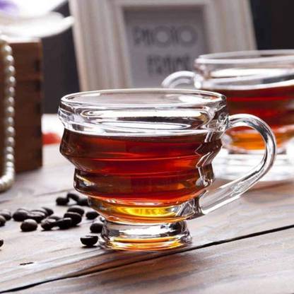 Staify Pack of 2 Glass Spiral Design Cup for Tea and Coffee | Also For Ice-cream Bowl