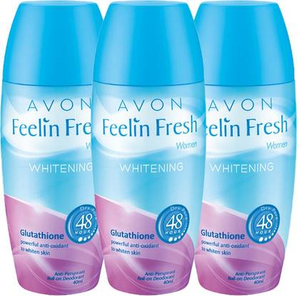 AVON Feelin Fresh Women Whitening Glutathione 40 ml each x Pack of 3 Deodorant Roll-on  -  For Women