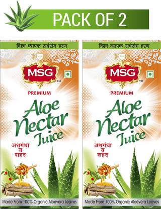 MSG Aloe Vera Juice with Ashwagandha and Honey (Made From 100% Organic Aloe Vera Leaves)