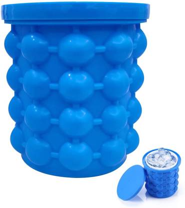 dhanak 1 L Silicone 2-in-1 Silicone Ice-Cube Maker cum Ice Bucket with Lid_Innovative Space Saving Design_Ideal for Home, Party, Picnic_Pack of 1 Ice Bucket