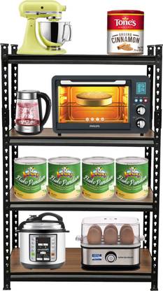 SMART SLIDE Containers Kitchen Rack Iron 4-Shelf Microwave Oven Stand/Adjustable Height Shelving Kitchen Storage Rack/Multi Utility Folding Storage Shelf Organizer for Home-Office-Kitchen-Garage-Warehouse
