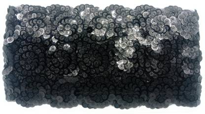 Lace styles LAC3035-BLACK 2INCH PVC Flower Design Sequence Shiny Sitara Rounded Lace for Saree, Dupatta, Chunari, Blouse Embroidery(9 Meters)(BLACK) Lace Reel