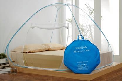 Healthgenie Premium Foldable Mosquito Net Double Bed - Blue, With Repair Kit of 7 Patches Included Polyester Washable Adults Mosquito Net