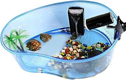 Jainsons Turtle House for Turtle Reptile Frog Lizard Gecko with Platform Plants Elliptical Aquarium Tank (9 L) Turtle House