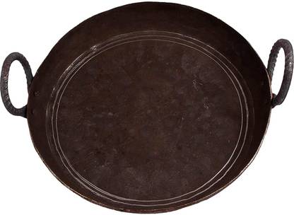 shri gaurangi Heavy Base Iron Flat Kadai Fry Pan for Making jalebi, dal tadka, 10 Inches, 250 cm Original Iron loha color black 2.5 Liters Kadhai 25 cm diameter 2.5 L capacity