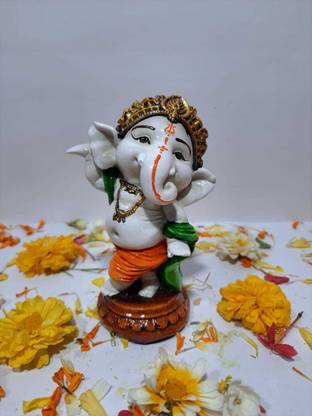 Jadhavs Creation Cute Bal Ganesha Dancing Pose Decor Idol Decorative Showpiece  -  13 cm
