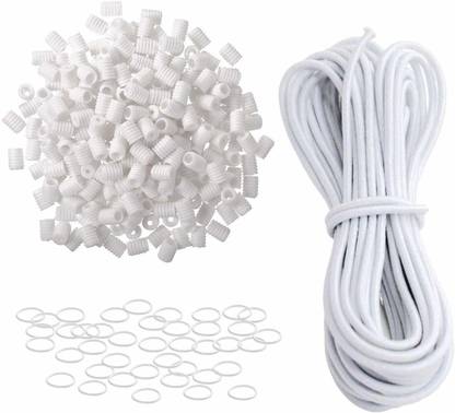 Aakriti 130pcs Cord Locks Toggles and 130pcs Plastic Rings 40 Meter Cord Elastic White