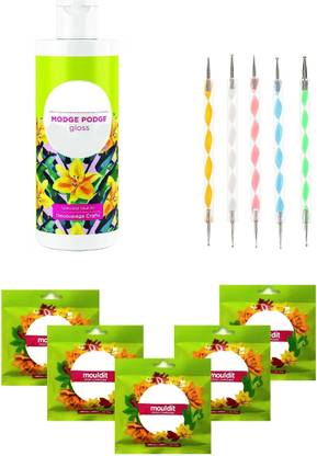 Definite Fevicryl Mouldit Epoxy Compound with Modge Podge Gloss & Dotting Tool (250gm Mouldit, 120ml Modge Podge & 5 Dotting Tool)