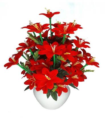CHAUDHARY FLOWER Red, Green Lily Artificial Flower  with Pot