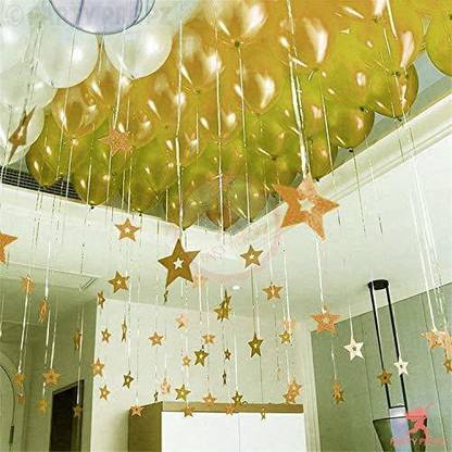 Party Propz Silver Gold Glitter Star Hanging Swirls Decorations 72 Pcs For Balloon Ceiling, Party Christmas Wedding Birthday Baby Shower Photo Booth Props Decor Supplies - Balloons Not Included