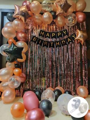 Prihit Birthday Decorations Combo Black Banner With Confetti Balloons Set of 68