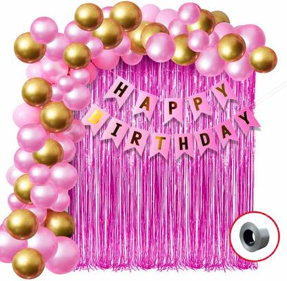 Prihit Happy Birthday Banner Set -52 Pcs Combo Set - Pink Happy Birthday Banner