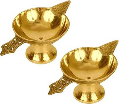 VISHAL INDIA MART Akhand Laxmi Deepak Diya Set of 2 Brass (Pack of 2) Table Diya Set