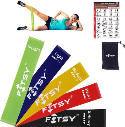 FITSY TPR Resistance Loop Bands - Set of 5 with Carry Pouch & Workout Chart Resistance Band