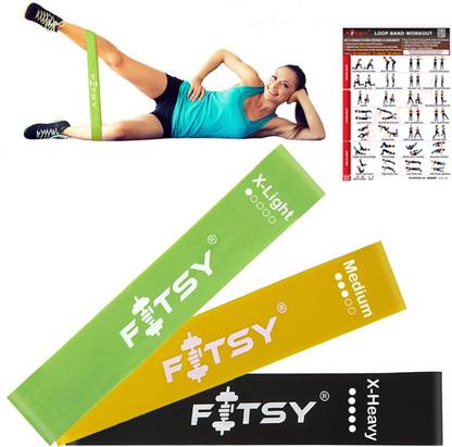 FITSY 12-inch, Set of 3 TPR Resistance Loop Bands with Workout Chart (AR3444) Resistance Band