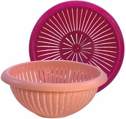 Wonder Plastic Payal Fruit Basket Set, 2 Pcs Basket 4 Ltr, Pink Red Color, Made in India Plastic Fruit & Vegetable Basket