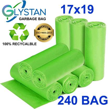 GLYSTAN Garbage bag green 17x19 pack of 8x30 ( 240,piece ) Small 15 L Garbage Bag  Pack Of 240